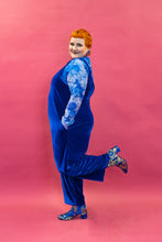 Load image into Gallery viewer, Velvet Dungaree Jumpsuit in Royal Blue