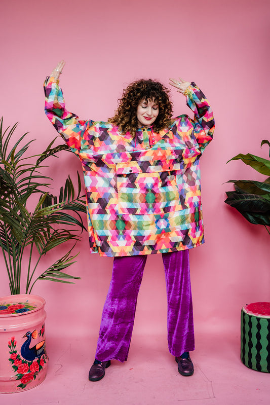 Rain Poncho in Rainbow Triangles Print