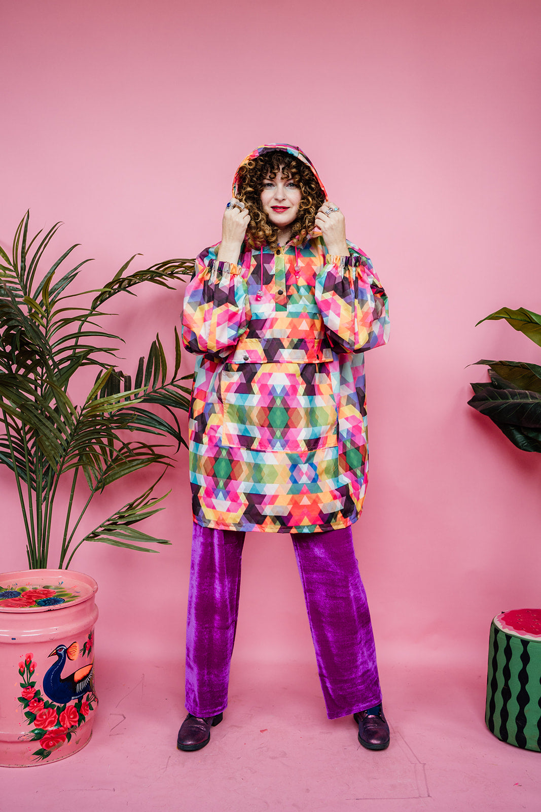 Rain Poncho in Rainbow Triangles Print