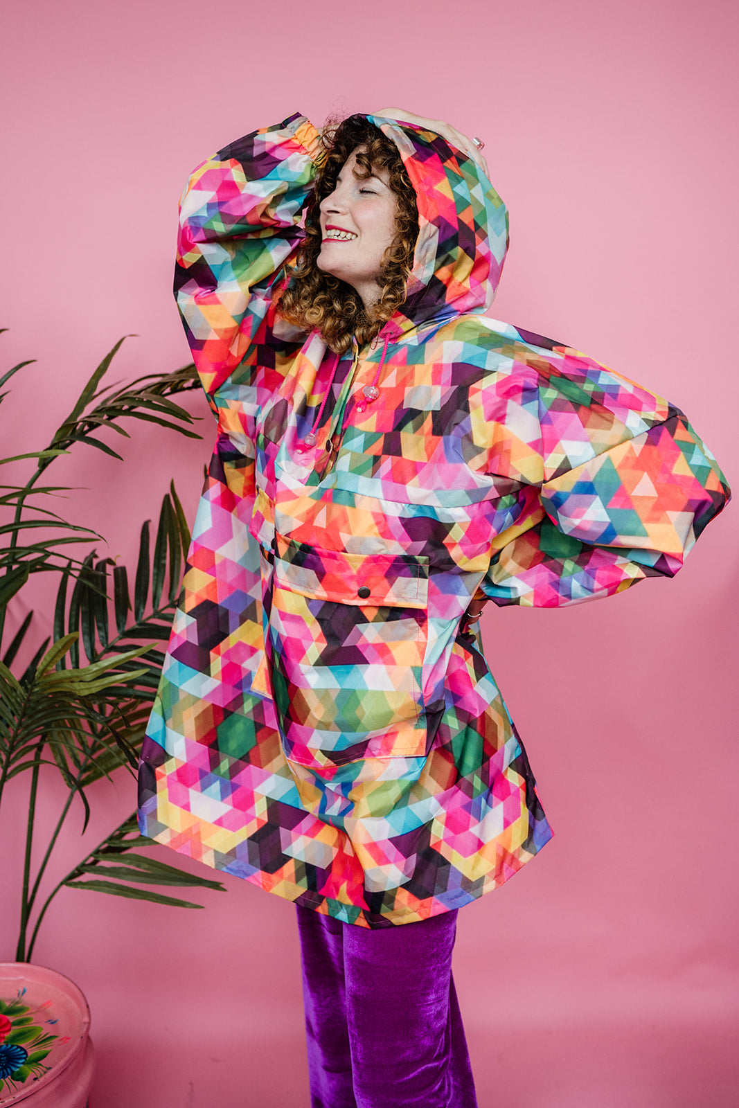 Rain Poncho in Rainbow Triangles Print