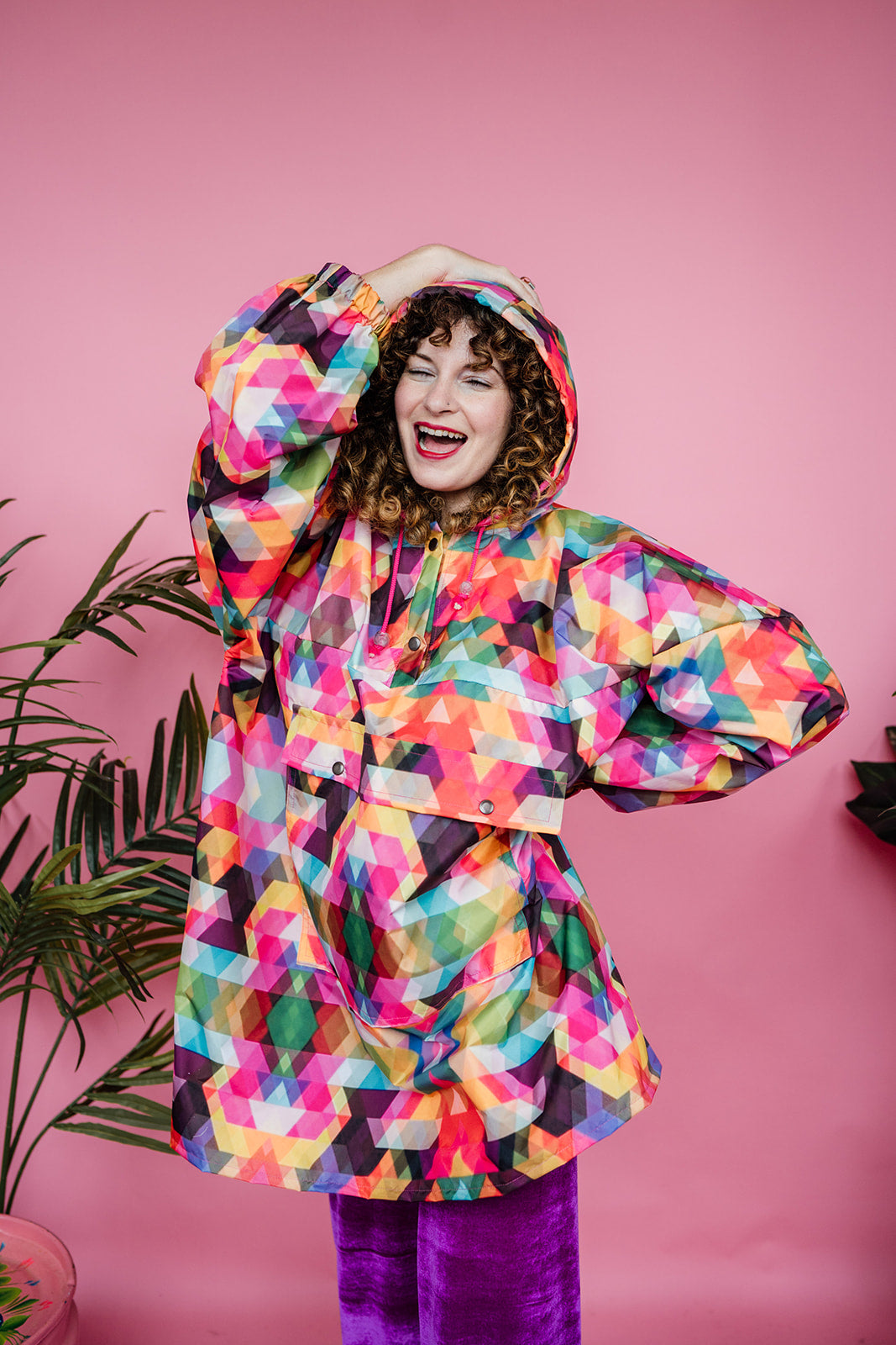 Rain Poncho in Rainbow Triangles Print