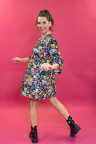 Velvet Ruffle Swing Dress in Winter Bloom - Megan Crook