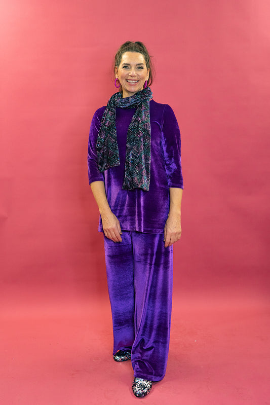 Velvet Straight Leg Trousers in Purple + 1 Colour