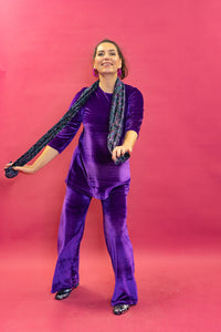 Velvet Straight Leg Trousers in Purple