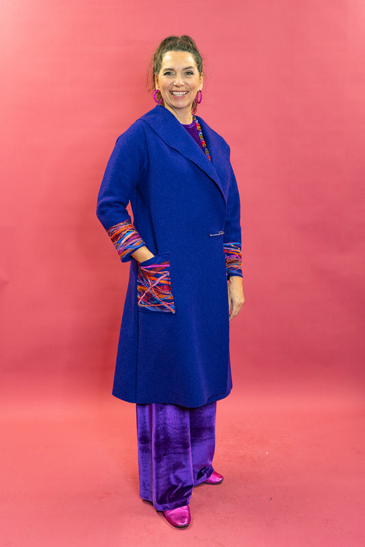 Embellished Long Wool Coat in Purple