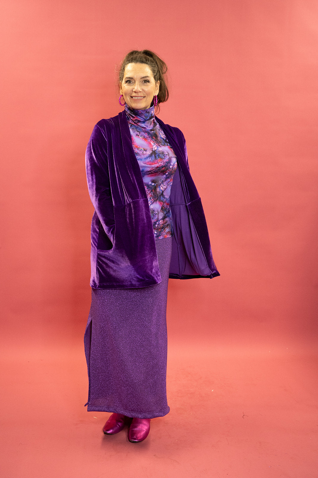 SALE - Maxi Velvet Side Split Skirt in Purple Glitter M - Megan Crook