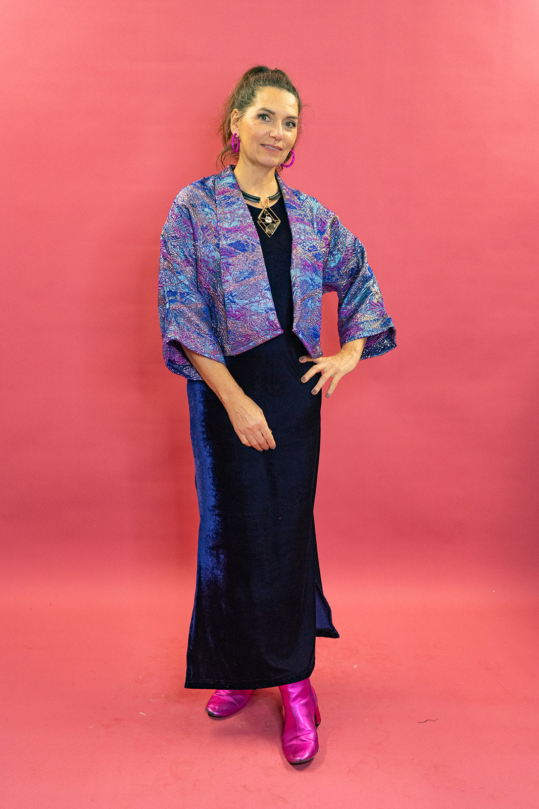 Cropped Kimono Jacket in Boysenberry