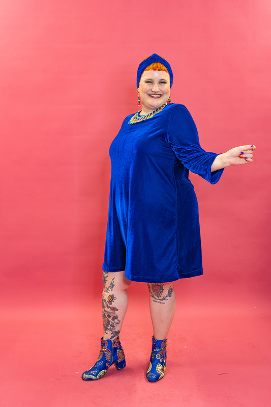 Velvet Swing Dress in Royal Blue