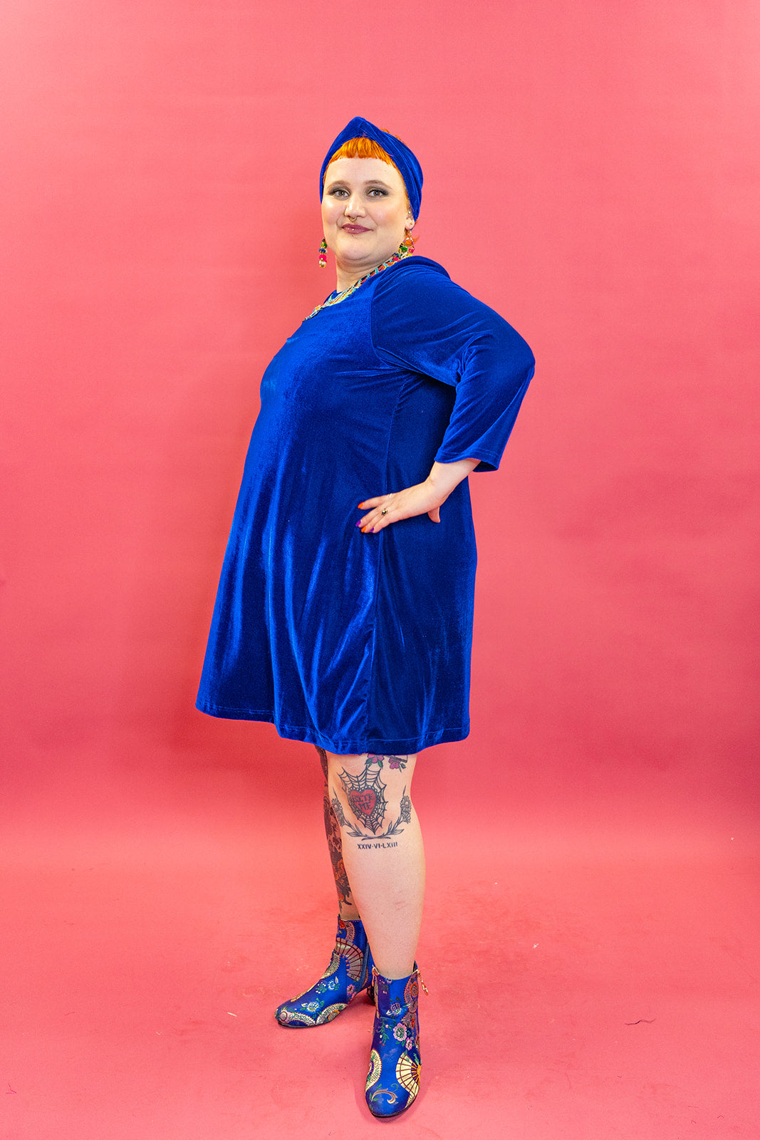 Velvet Swing Dress in Royal Blue