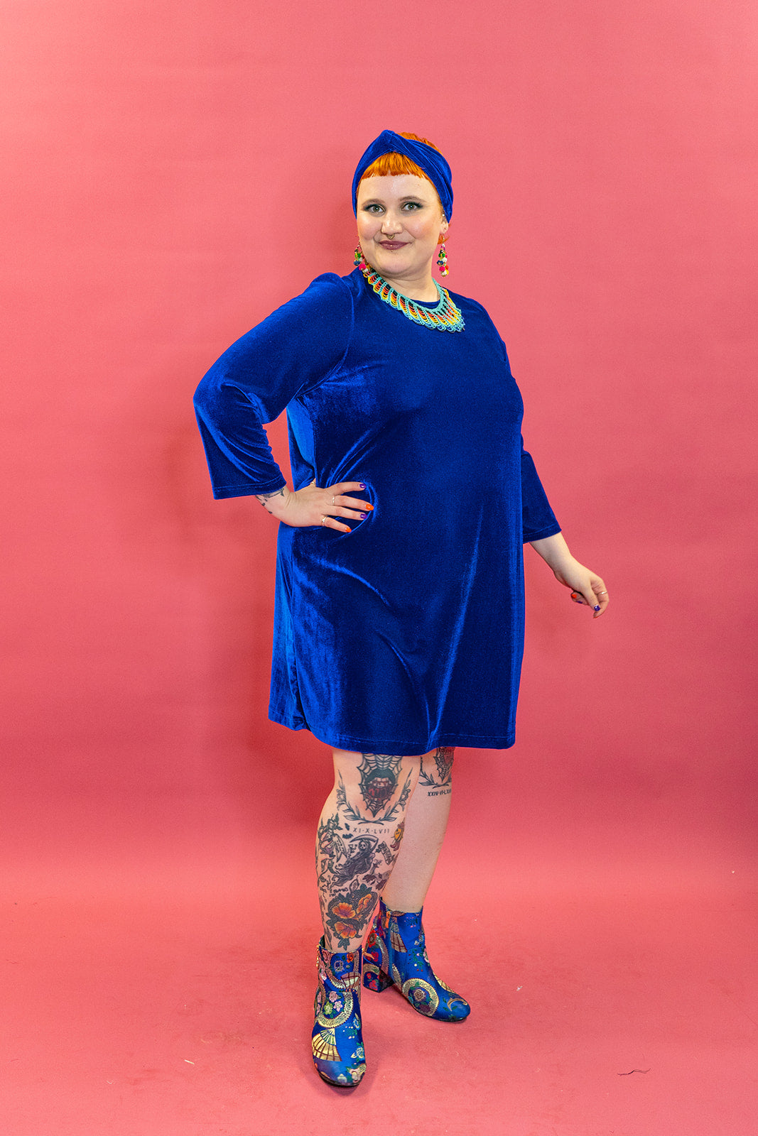 Velvet Swing Dress in Royal Blue