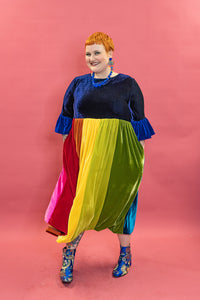 Velvet Rainbow Ruffle Smock Dress