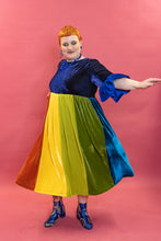 Load image into Gallery viewer, Velvet Rainbow Ruffle Smock Dress