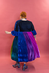 Velvet Rainbow Ruffle Smock Dress