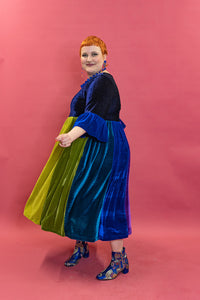 Velvet Rainbow Ruffle Smock Dress