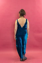 Load image into Gallery viewer, Velvet Dungaree Jumpsuit in Teal