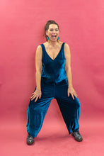 Load image into Gallery viewer, Velvet Dungaree Jumpsuit in Teal