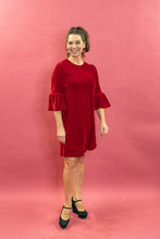 Load image into Gallery viewer, Velvet Ruffle Swing Dress in Red