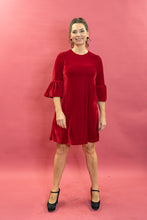 Load image into Gallery viewer, Velvet Ruffle Swing Dress in Red