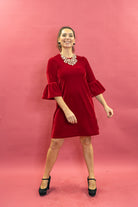 Velvet Ruffle Swing Dress in Red - Megan Crook
