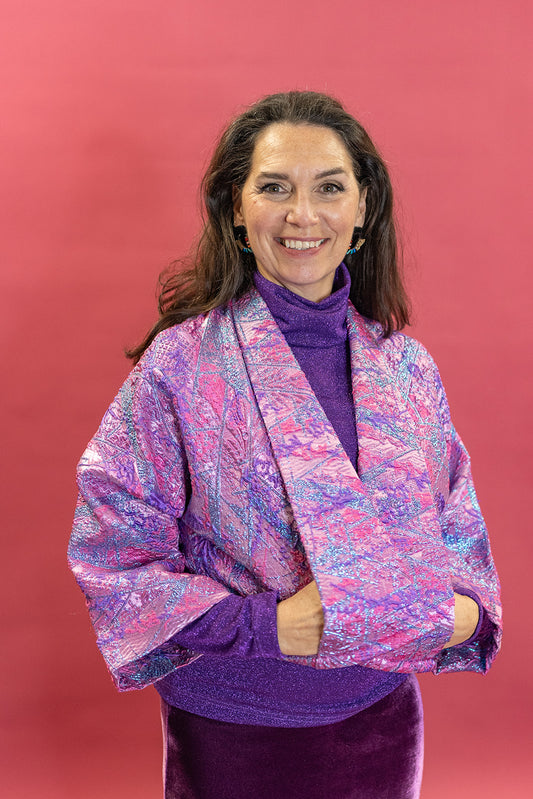 Cropped Kimono Jacket in Pink and Purple