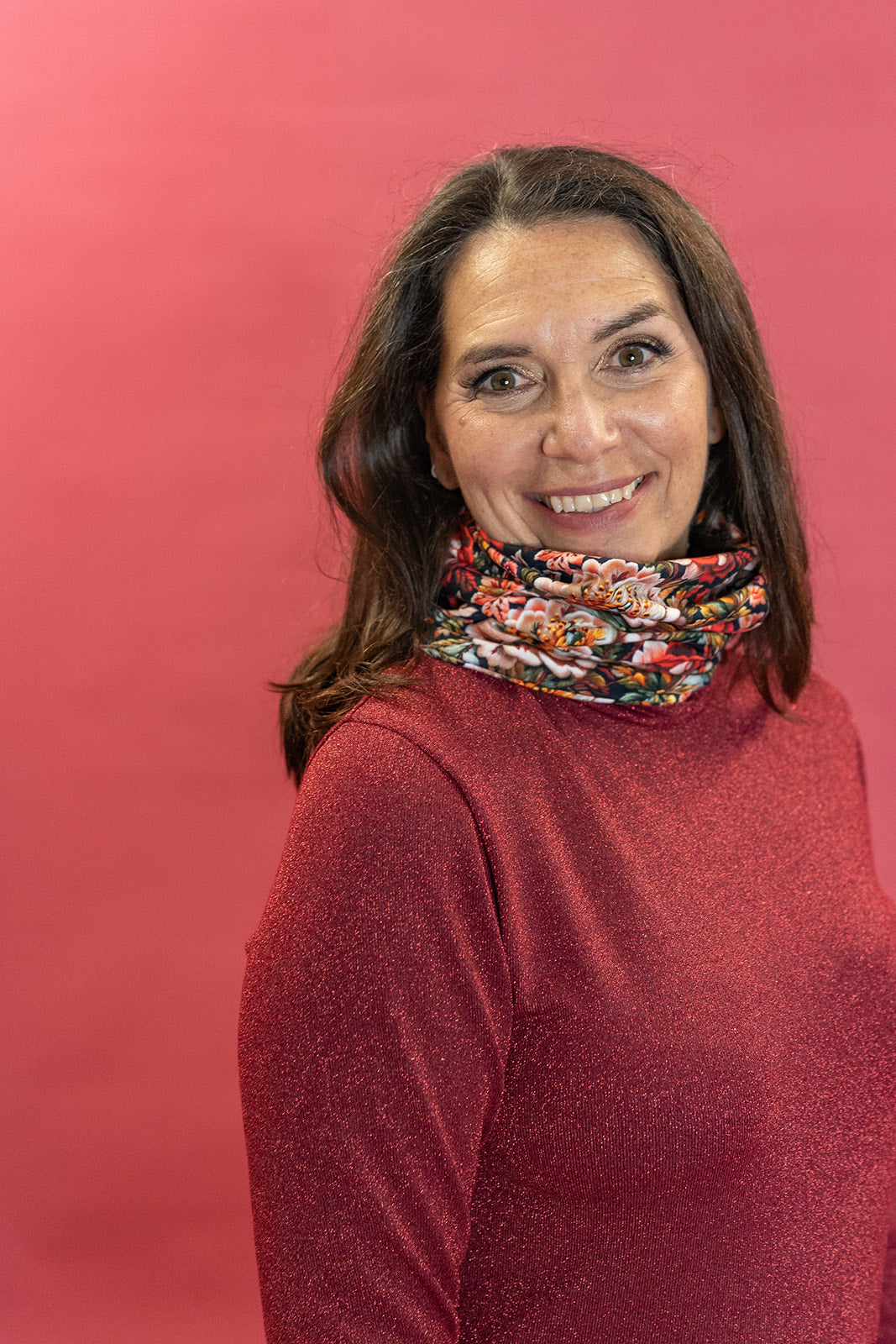 Long Sleeved Turtleneck in Red Glitter - Megan Crook