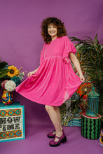 Load image into Gallery viewer, Velvet Summer Smock Dress in Bubblegum Pink