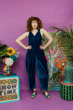 Load image into Gallery viewer, Velvet Dungaree Jumpsuit in Teal