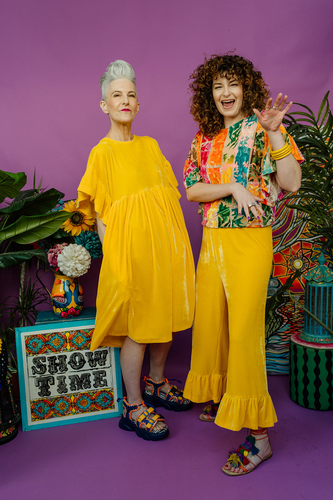 Ruffle Oversize Tunic in Rainbow Devore
