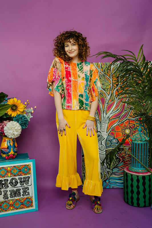 Ruffle Oversize Tunic in Rainbow Devore