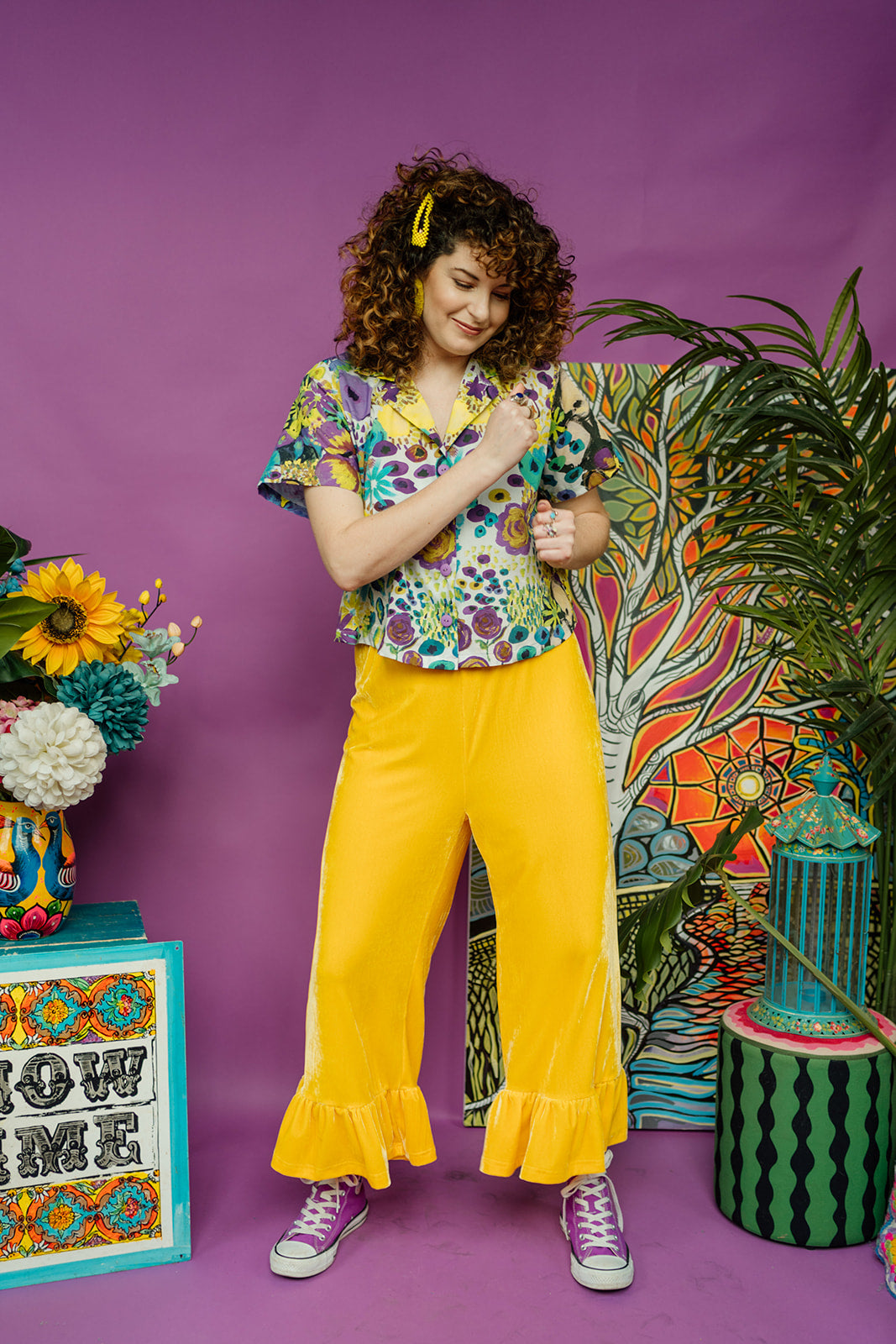 Liberty Bowling Shirt in Lilac Painted Floral