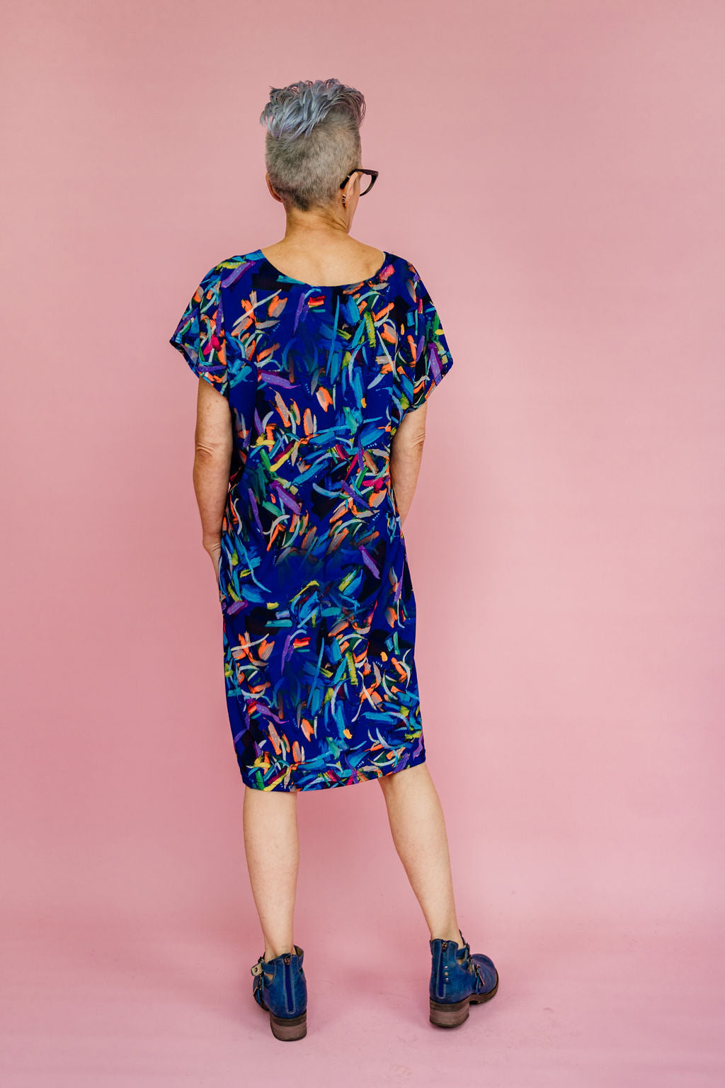 Shift Dress in Blue Abstract