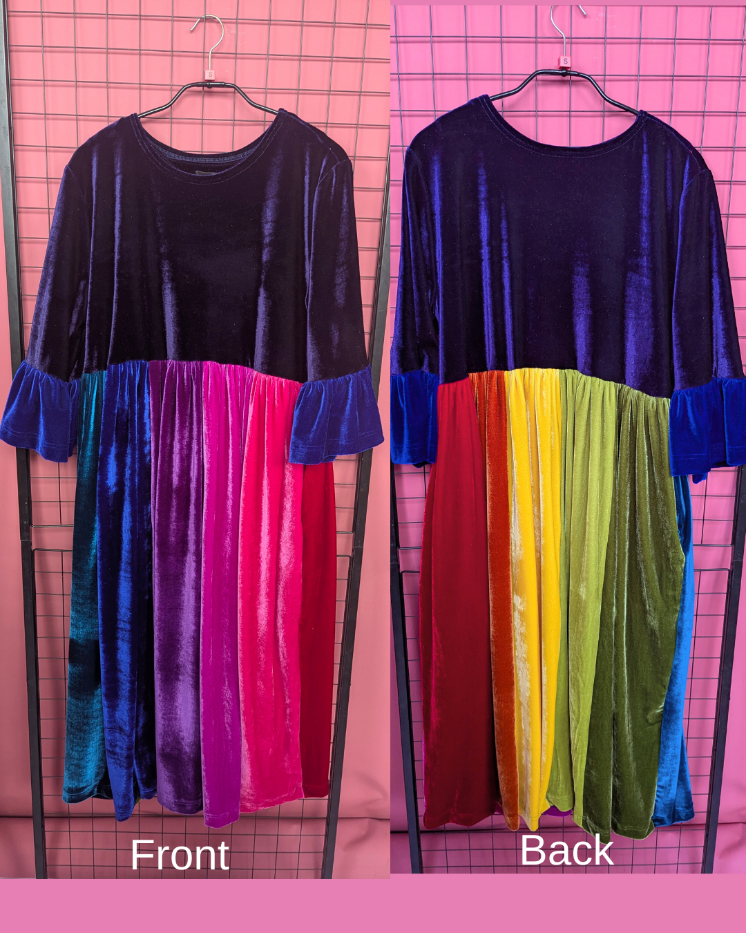 Velvet Rainbow Ruffle Smock Dress
