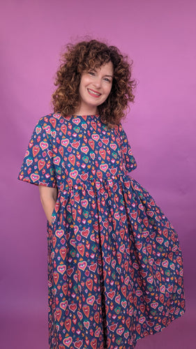 Smock Dress in Flaming Hearts