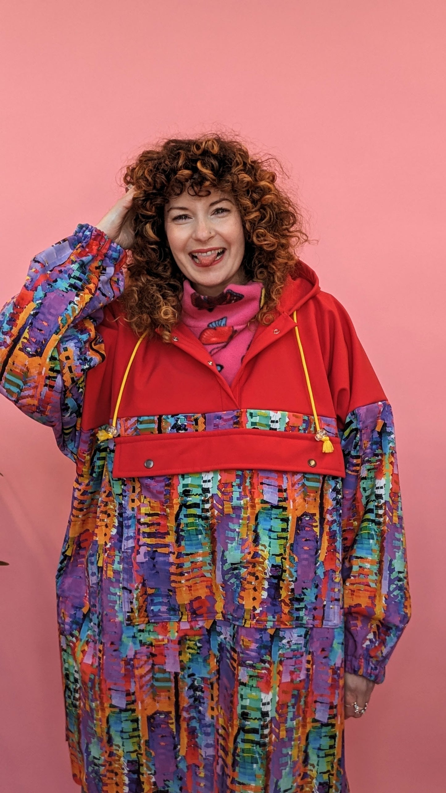 Rain Poncho in Red/Abstract Print