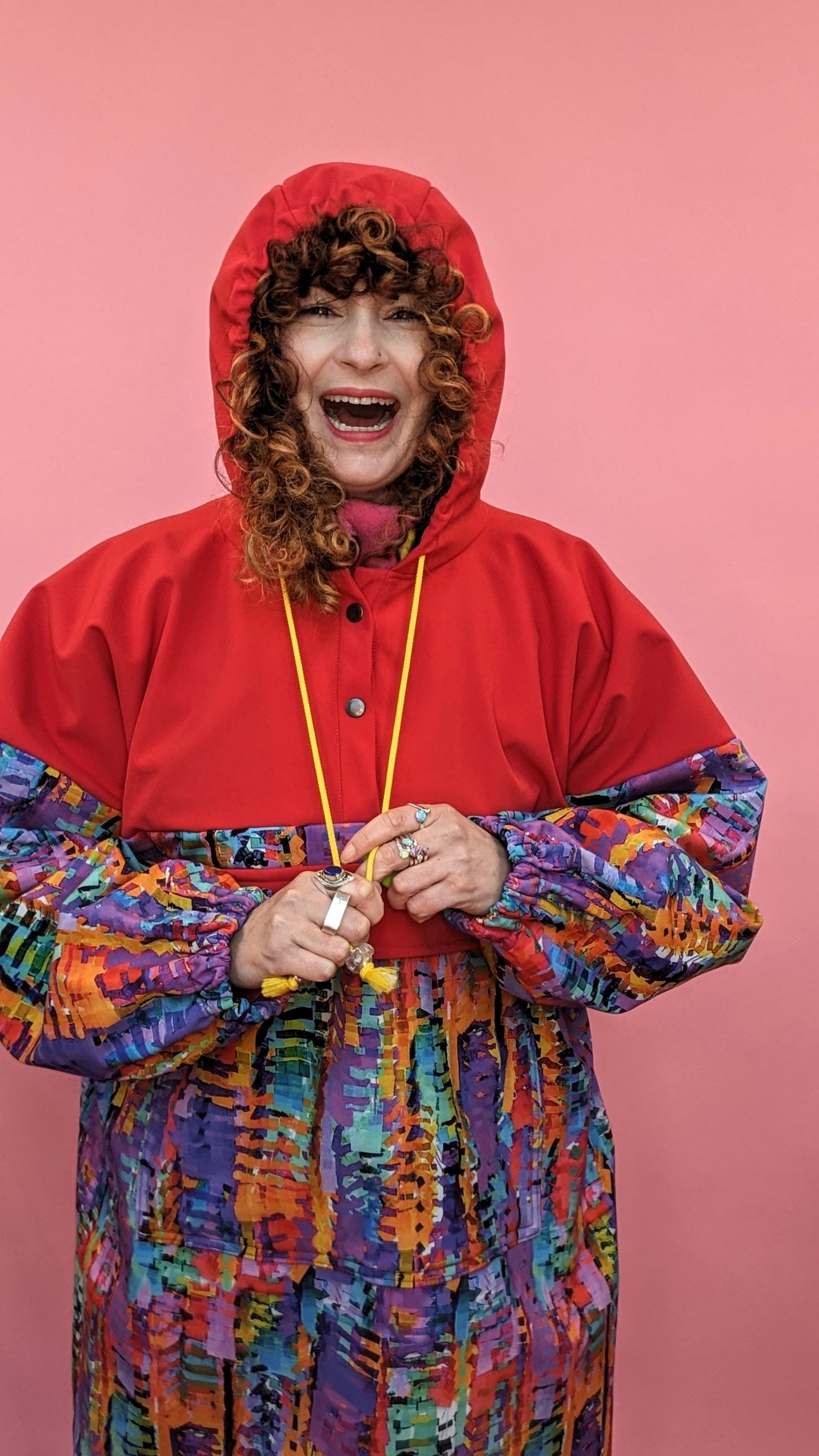 Rain Poncho in Red/Abstract Print