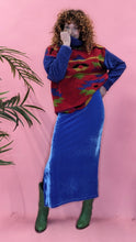 Load image into Gallery viewer, Maxi Velvet Side Split Skirt in Cornflower Blue
