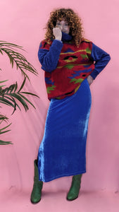 Maxi Velvet Side Split Skirt in Cornflower Blue