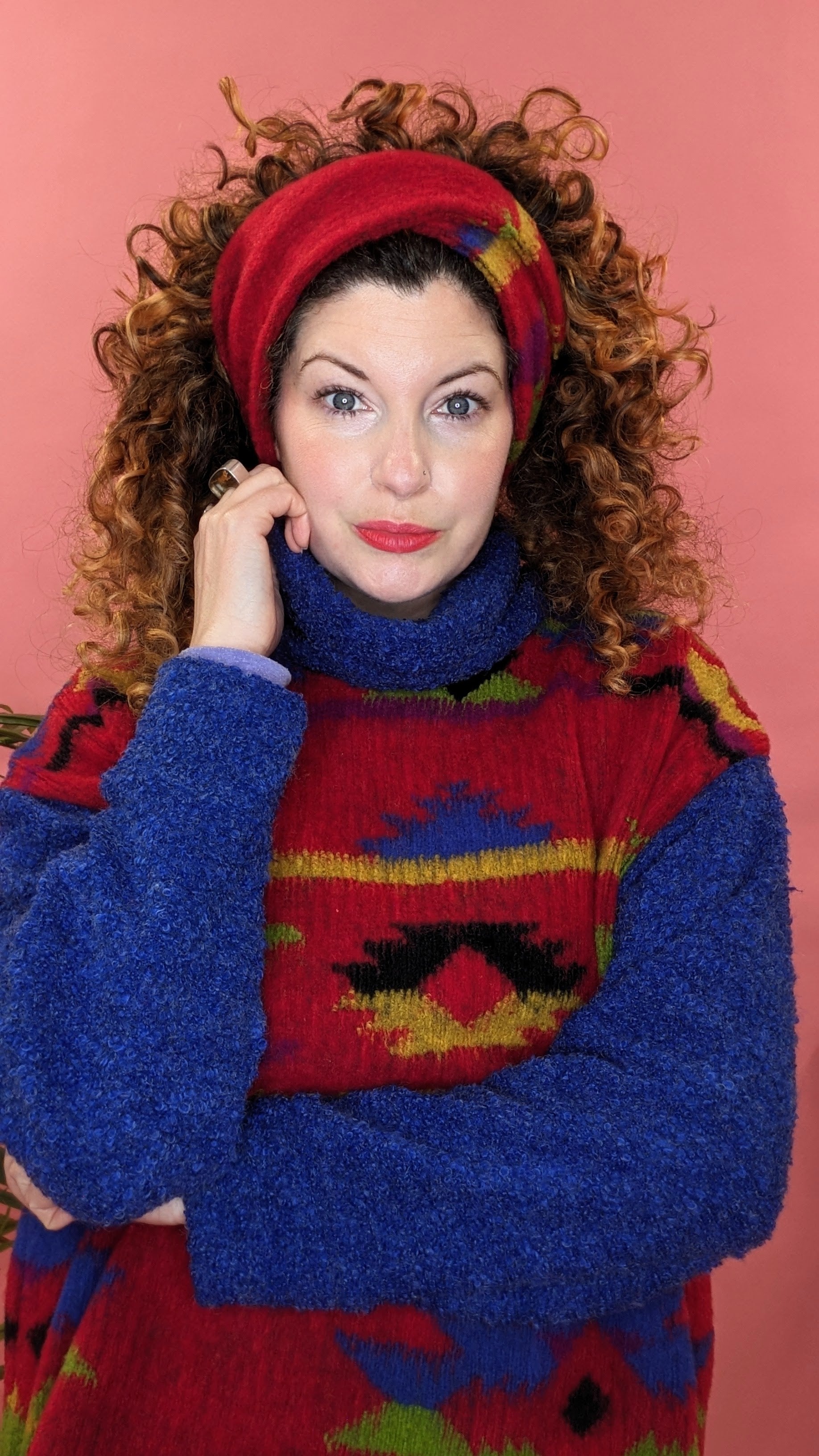 Knitted Pullover in Red Aztec - Megan Crook