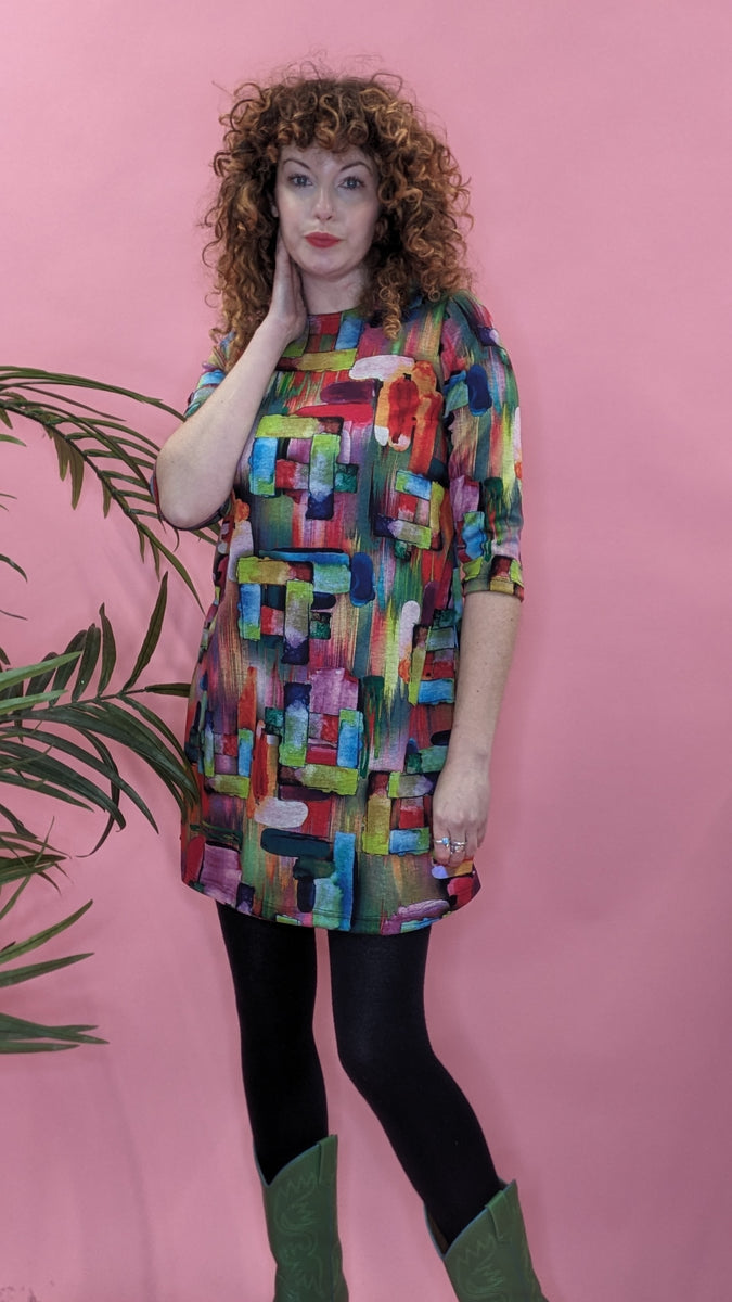 Swing Dress in Abstract Rainbow – Megan Crook Textiles