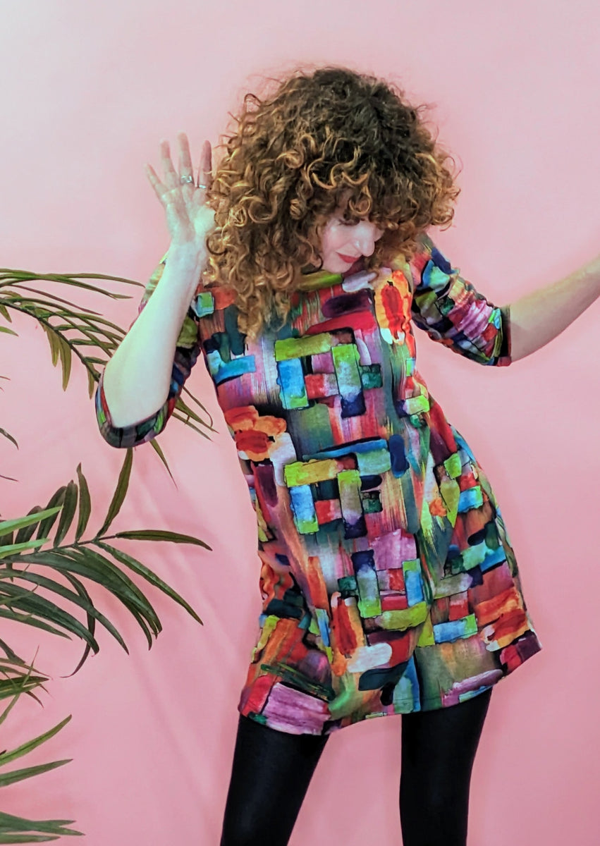 Swing Dress in Abstract Rainbow – Megan Crook Textiles