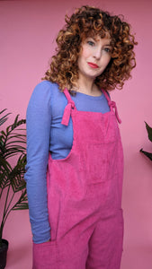 Corduroy Dungarees in Raspberry Pink