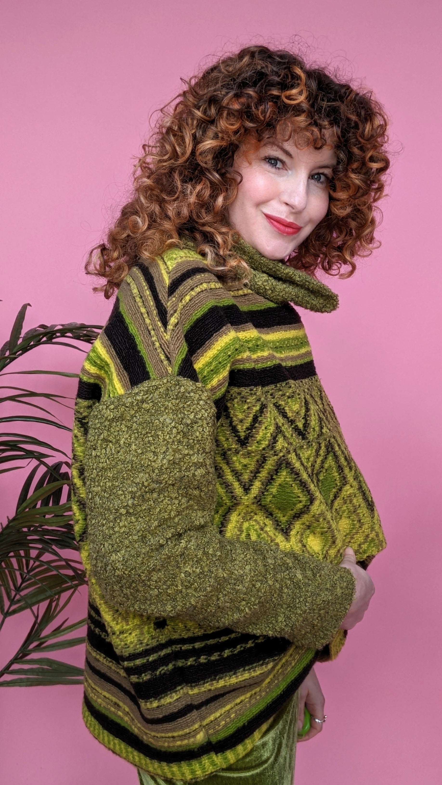 Knitted Pattern Mix Jumper in Olive Green - Megan Crook