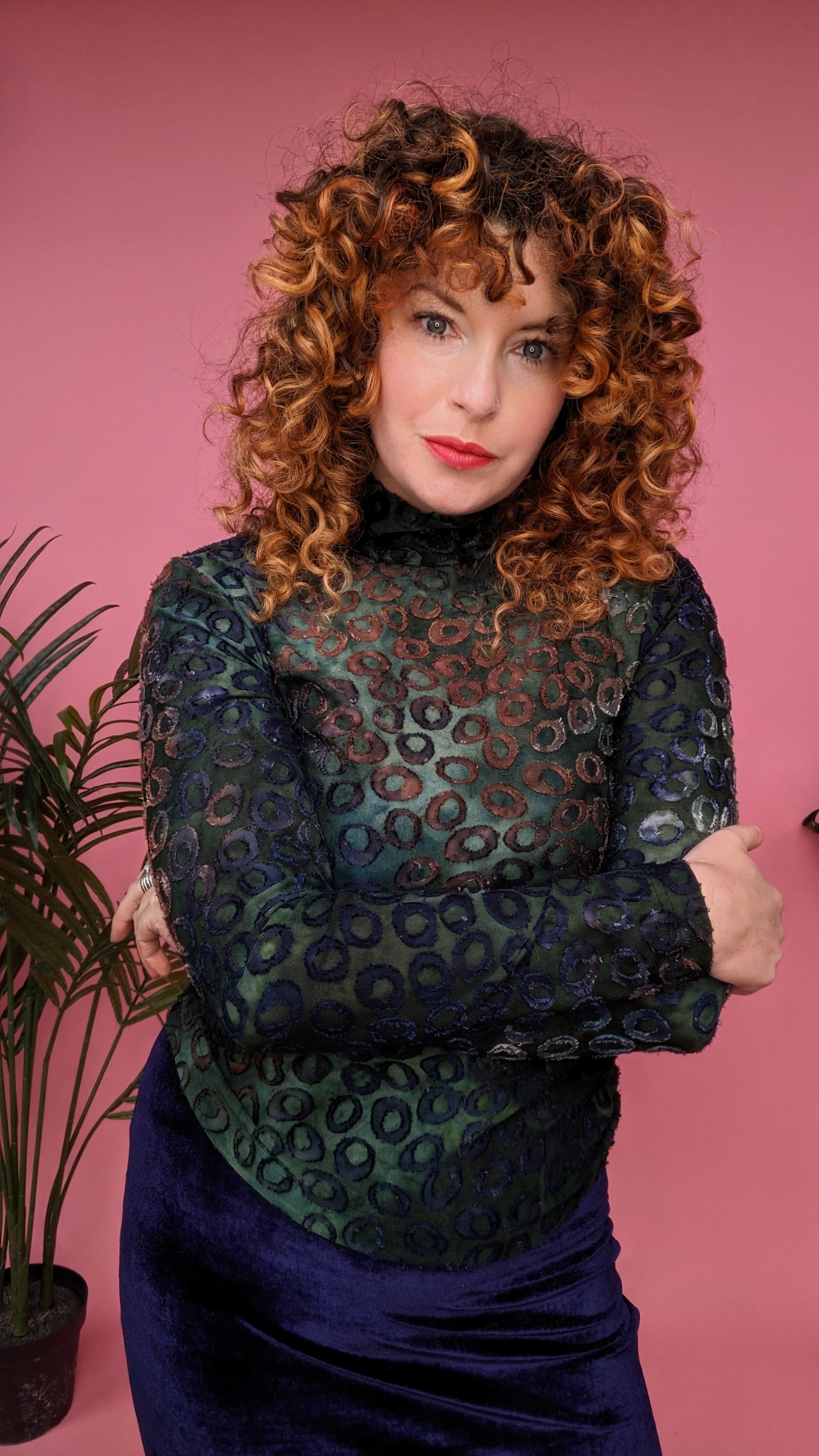 Mock Turtleneck in Bottle Green Leopard Burnout Jersey - Megan Crook