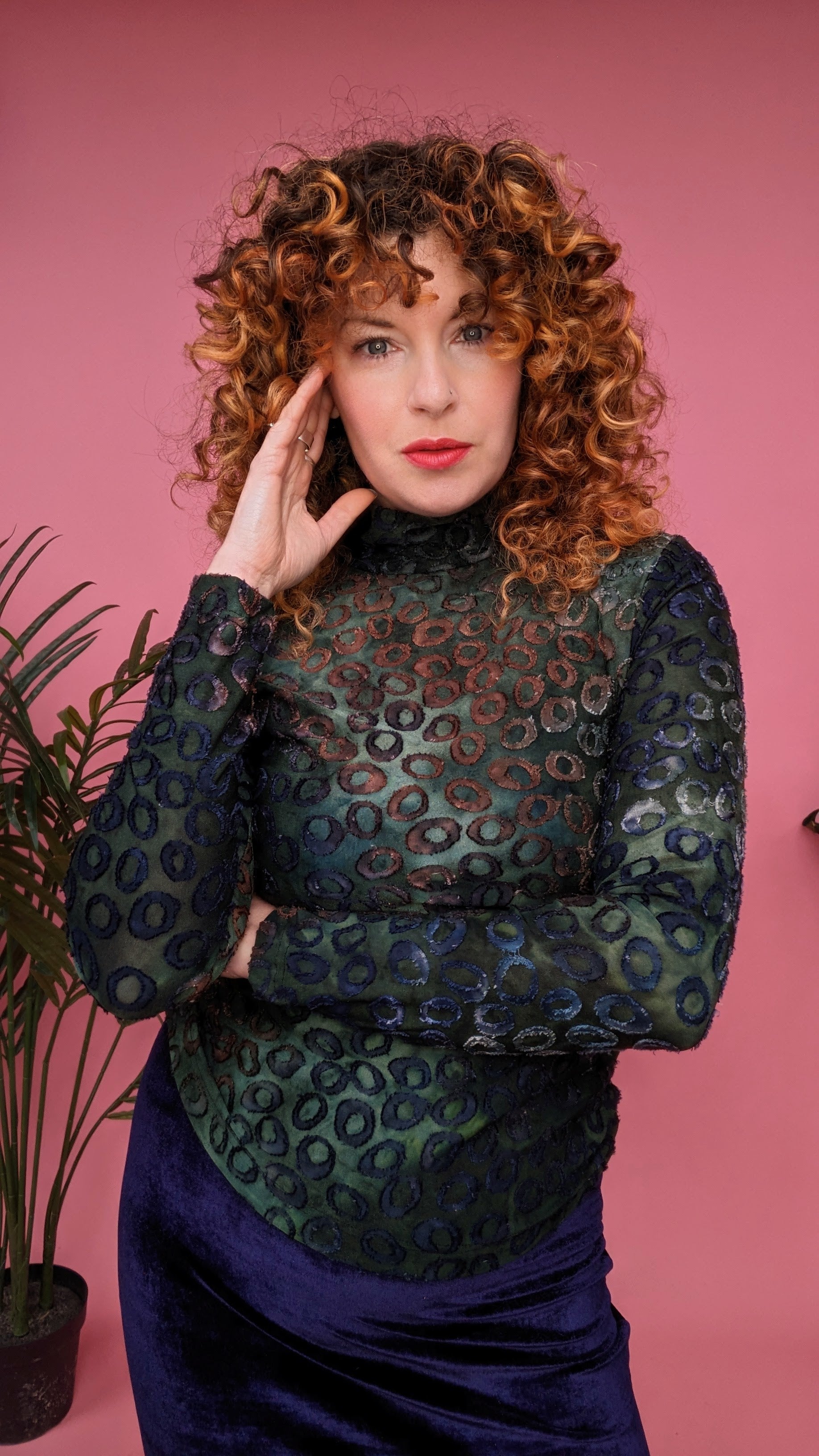 Mock Turtleneck in Bottle Green Leopard Burnout Jersey - Megan Crook