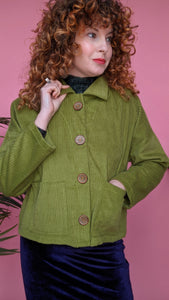 Corduroy Cropped Chore Jacket in Olive