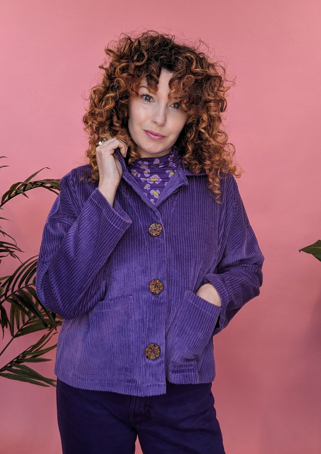 Corduroy Cropped Chore Jacket in Grape