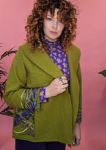 Load image into Gallery viewer, Embellished Cropped Wool Coat in Olive Green