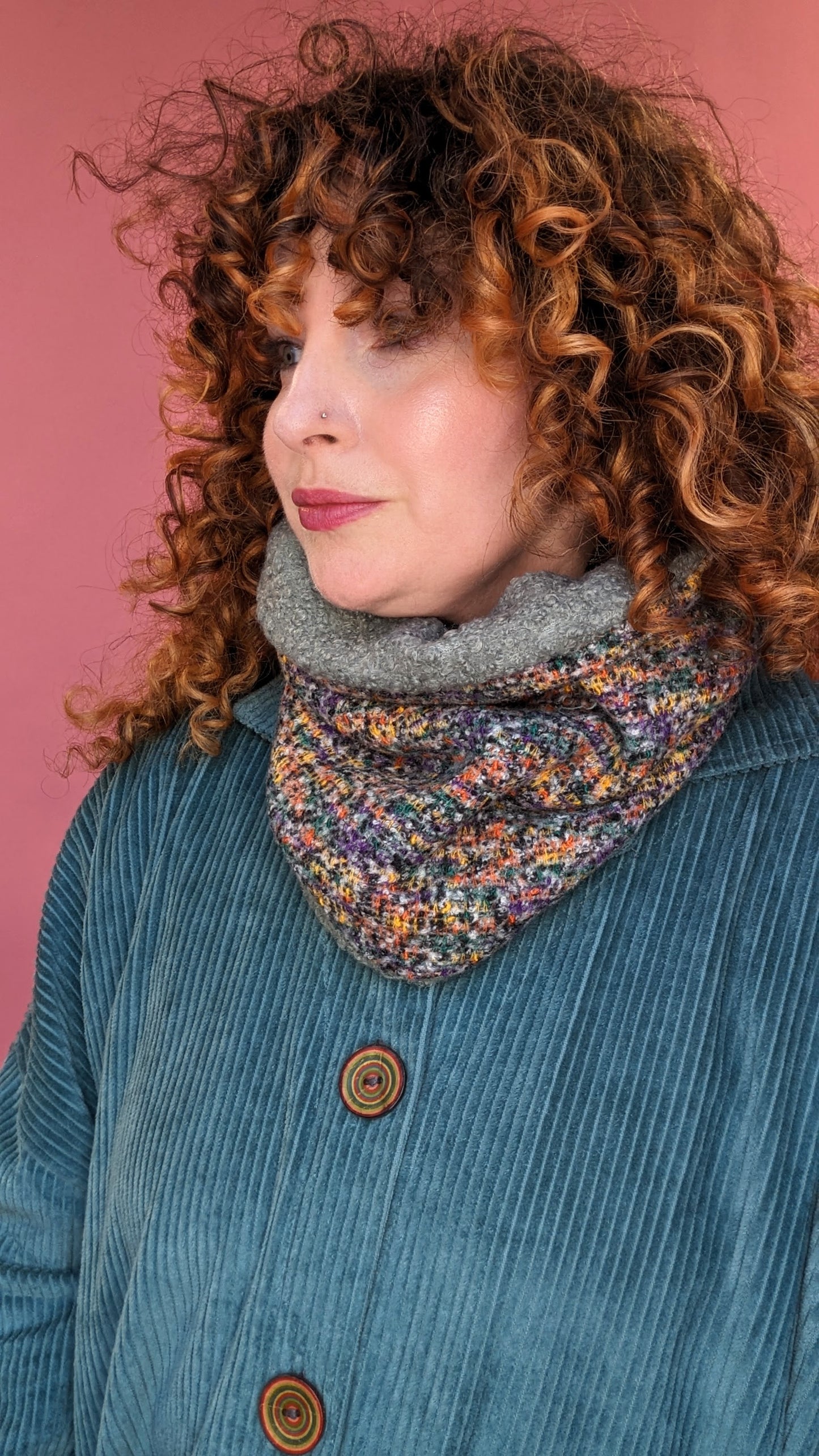 Reversible Grey Speckle and Bouclé Snood