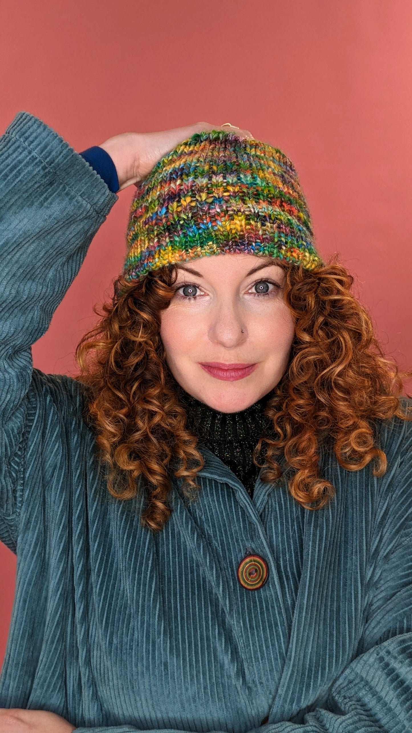 Striped Beanie Hat in Forest Rainbow