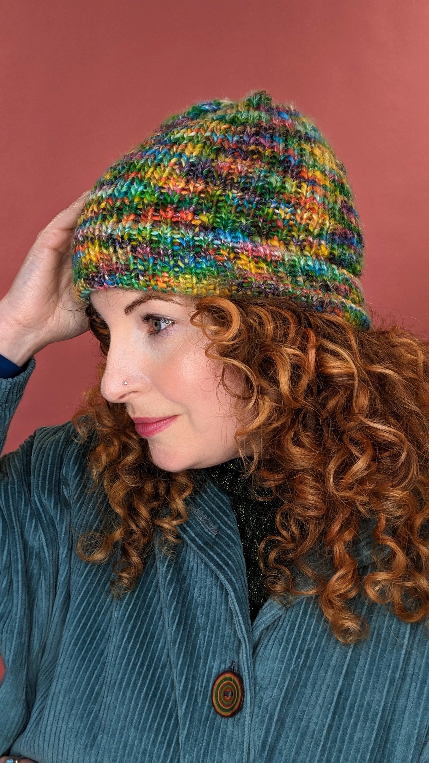 Striped Beanie Hat in Forest Rainbow